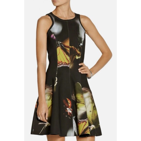 Faith Connexion Size Small Black Butterfly Neoprine Scuba Fit Flare Dress - Picture 1 of 13